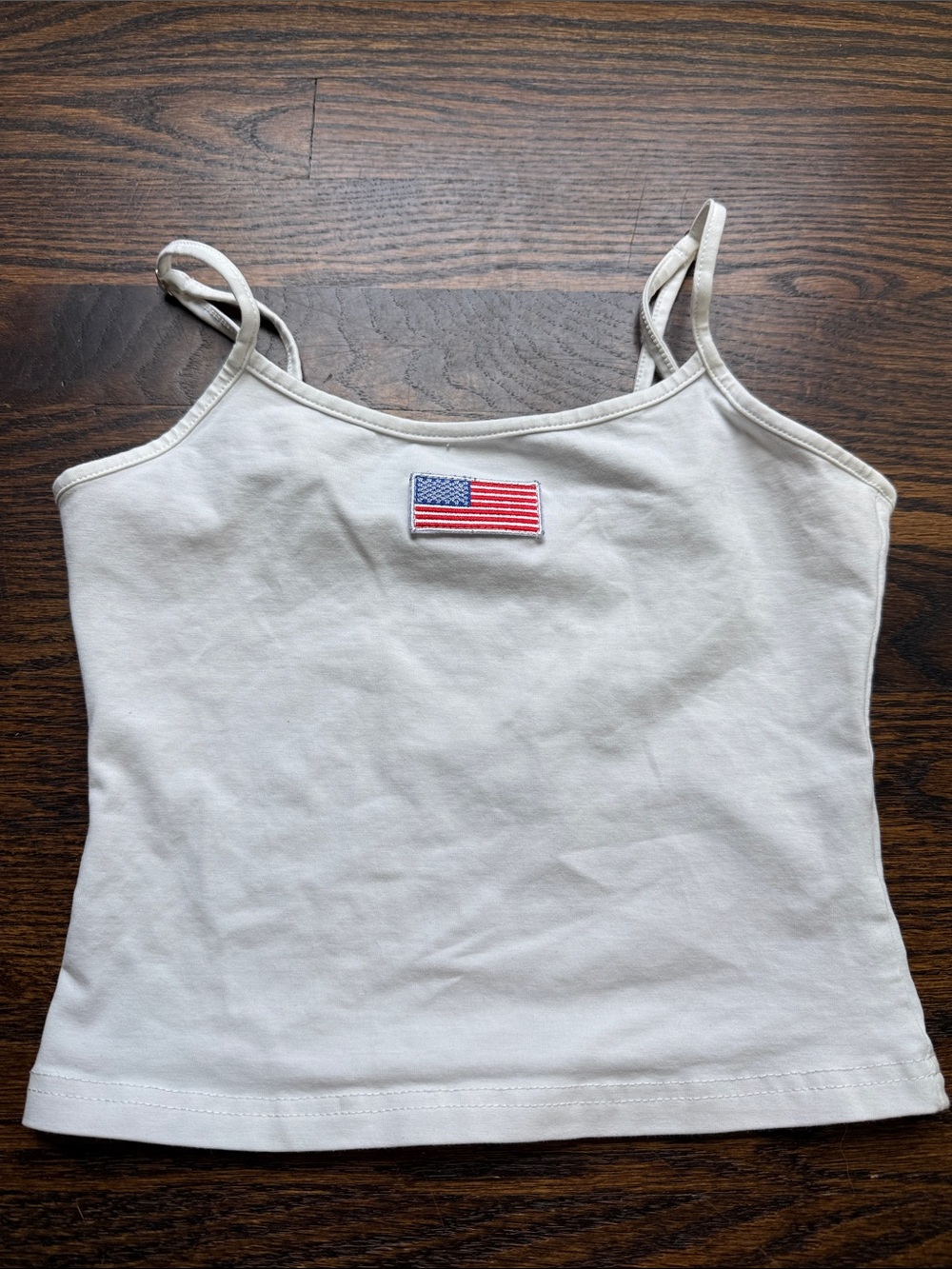 Edikted White Spaghetti Strap Camisole with American Flag Patch Womens XS